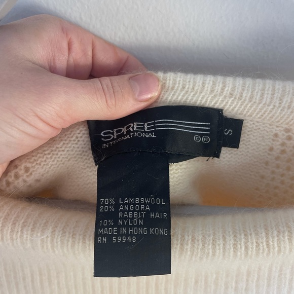 Lambswool and angora rabbit hair long sleeve cream knit sweater fold over collar - Picture 9 of 14